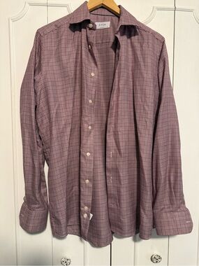 Eton Men's Plum Check Dress Shirt Thicker material than usual Eton
